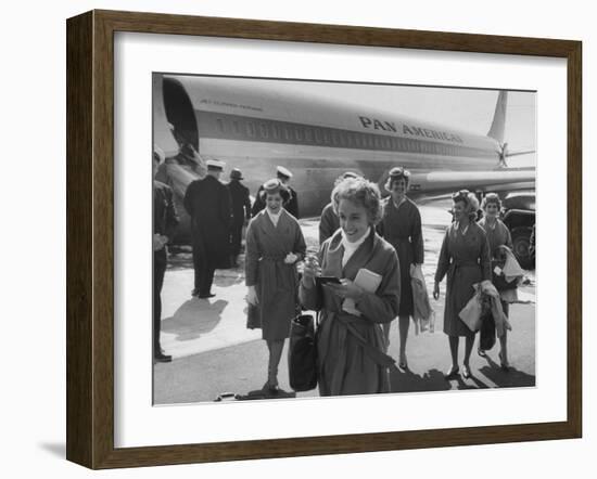 Pan Am Stewardesses in Frankfurt after Emergency Landing-null-Framed Photographic Print