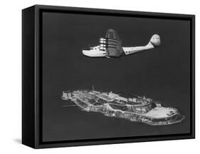 Pan American China Clipper Flying Over Alcatraz Island Photograph - San Francisco, CA-Lantern Press-Framed Stretched Canvas