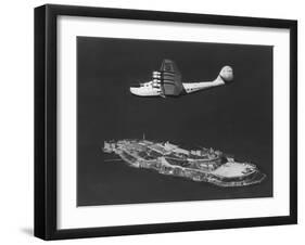 Pan American China Clipper Flying Over Alcatraz Island Photograph - San Francisco, CA-Lantern Press-Framed Art Print