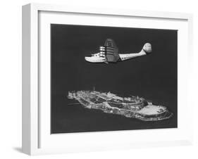 Pan American China Clipper Flying Over Alcatraz Island Photograph - San Francisco, CA-Lantern Press-Framed Art Print