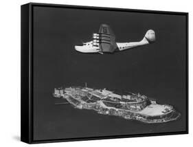 Pan American China Clipper Flying Over Alcatraz Island Photograph - San Francisco, CA-Lantern Press-Framed Stretched Canvas