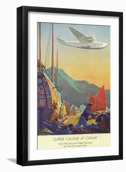 Pan-American Clipper Flying Over China - Hong Kong, China-Lantern Press-Framed Art Print