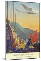 Pan-American Clipper Flying Over China - Hong Kong, China-Lantern Press-Mounted Art Print