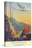 Pan-American Clipper Flying Over China - Hong Kong, China-Lantern Press-Stretched Canvas