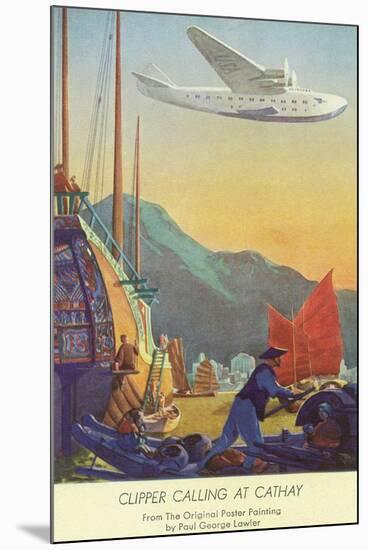 Pan-American Clipper Flying Over China - Hong Kong, China-Lantern Press-Mounted Art Print