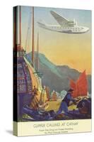 Pan-American Clipper Flying Over China - Hong Kong, China-Lantern Press-Stretched Canvas