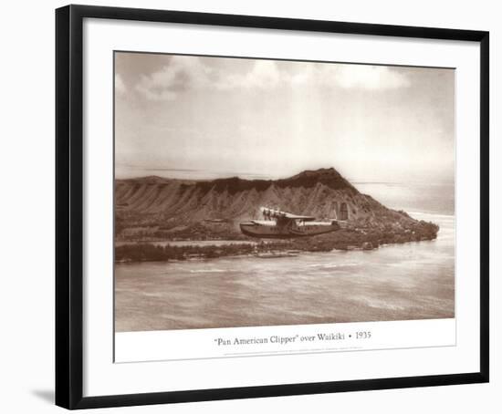 Pan American Clipper over Waikiki, Hawaii, 1935-Clyde Sunderland-Framed Art Print