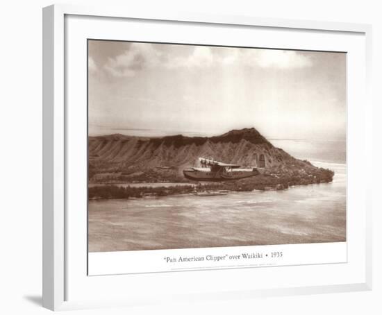 Pan American Clipper over Waikiki, Hawaii, 1935-Clyde Sunderland-Framed Art Print