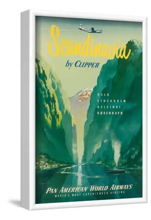 Pan Am Denmark Vintage Airline Travel Poster