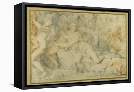 Pan and a Companion Surprise Three Nymphs Bathing-Pietro da Pietri-Framed Stretched Canvas