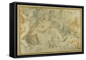 Pan and a Companion Surprise Three Nymphs Bathing-Pietro da Pietri-Framed Stretched Canvas