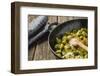 Pan-Fried Brussels Sprouts in Cast-Iron Frying Pan on Wooden Table-Jana Ihle-Framed Photographic Print