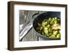 Pan-Fried Brussels Sprouts in Cast-Iron Frying Pan on Wooden Table-Jana Ihle-Framed Photographic Print