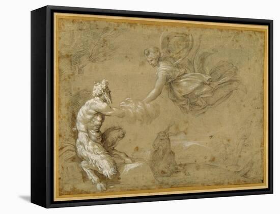 Pan Presenting the Wool to Diana-Annibale Carracci-Framed Stretched Canvas