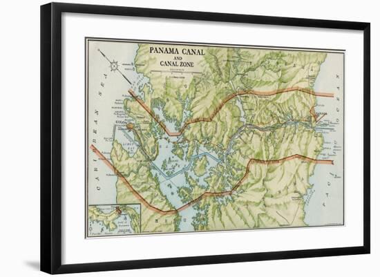 Panama Canal Zone Map, 1913 - north Diagonally Left-null-Framed Giclee Print