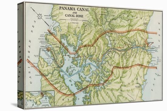 Panama Canal Zone Map, 1913 - north Diagonally Left-null-Stretched Canvas