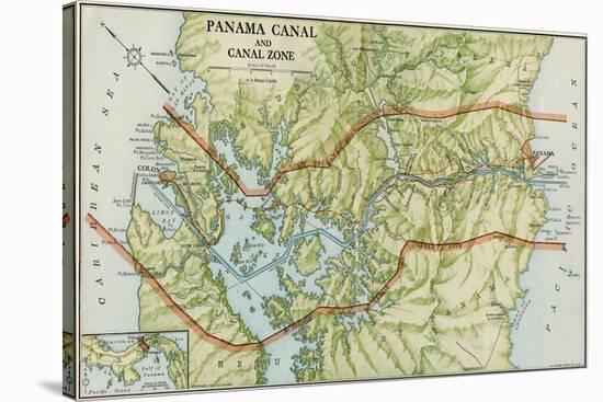 Panama Canal Zone Map, 1913 - north Diagonally Left-null-Stretched Canvas