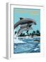 Panama City Beach, Florida - Dolphins Jumping-Lantern Press-Framed Art Print