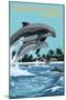 Panama City Beach, Florida - Dolphins Jumping-Lantern Press-Mounted Art Print