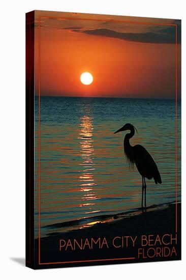 Panama City Beach, Florida - Heron and Sunset-Lantern Press-Stretched Canvas