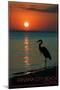 Panama City Beach, Florida - Heron and Sunset-Lantern Press-Mounted Art Print