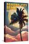 Panama City Beach, Florida - Palm and Moon-Lantern Press-Stretched Canvas
