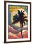 Panama City Beach, Florida - Palm and Moon-Lantern Press-Framed Art Print