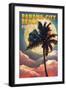 Panama City Beach, Florida - Palm and Moon-Lantern Press-Framed Art Print
