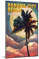 Panama City Beach, Florida - Palm and Moon-Lantern Press-Mounted Art Print