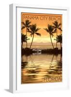 Panama City Beach, Florida - Palms and Orange Sunset-Lantern Press-Framed Art Print