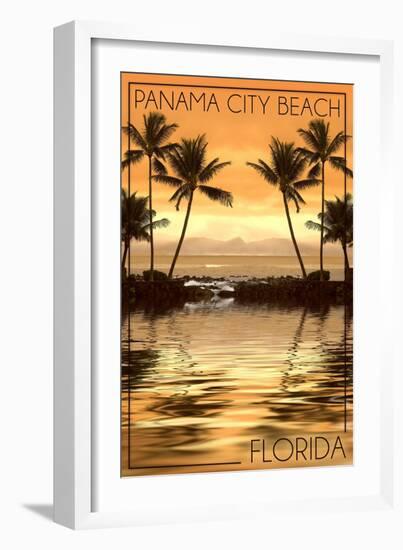 Panama City Beach, Florida - Palms and Orange Sunset-Lantern Press-Framed Art Print
