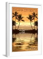 Panama City Beach, Florida - Palms and Orange Sunset-Lantern Press-Framed Art Print