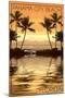 Panama City Beach, Florida - Palms and Orange Sunset-Lantern Press-Mounted Art Print