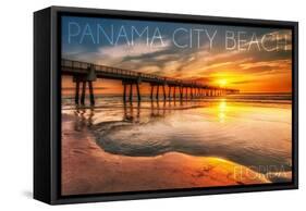 Panama City Beach, Florida - Pier and Sunset-Lantern Press-Framed Stretched Canvas