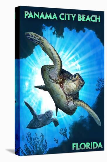 Panama City Beach, Florida - Sea Turtles Diving-Lantern Press-Stretched Canvas