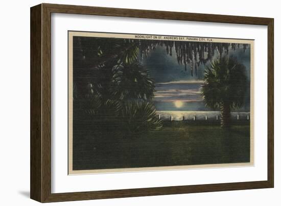 Panama City, FL - Moonlit View of St. Andrews Bay-Lantern Press-Framed Art Print
