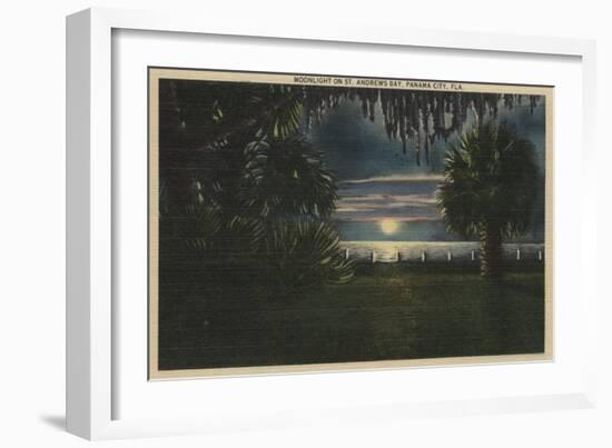 Panama City, FL - Moonlit View of St. Andrews Bay-Lantern Press-Framed Art Print