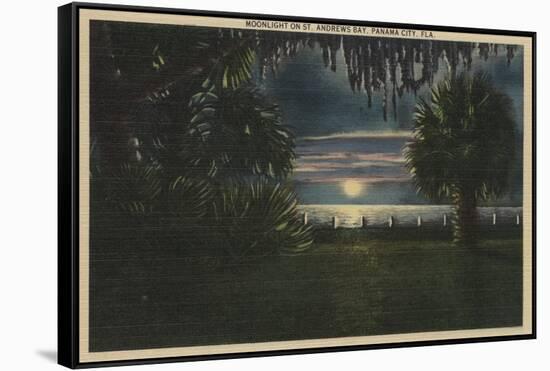 Panama City, FL - Moonlit View of St. Andrews Bay-Lantern Press-Framed Stretched Canvas