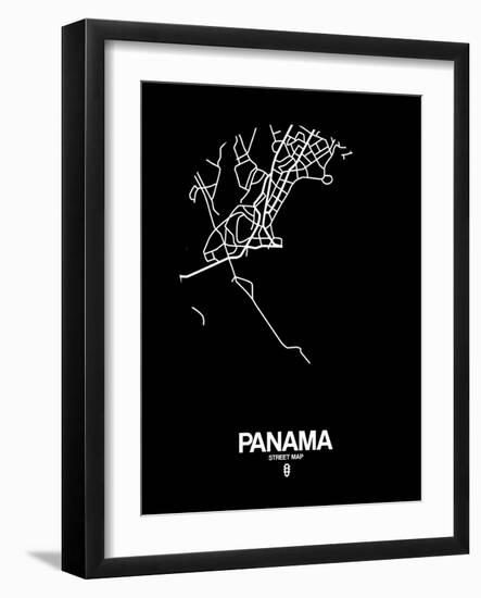 Panama Street Map Black-NaxArt-Framed Art Print