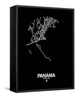 Panama Street Map Black-NaxArt-Framed Stretched Canvas