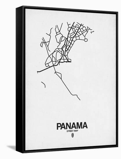 Panama Street Map White-NaxArt-Framed Stretched Canvas