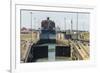 Panamax-sized container ship goiing up through Gatun Locks on Panama Canal, Panama, Central America-Tony Waltham-Framed Photographic Print