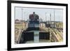 Panamax-sized container ship goiing up through Gatun Locks on Panama Canal, Panama, Central America-Tony Waltham-Framed Photographic Print