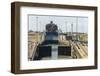 Panamax-sized container ship goiing up through Gatun Locks on Panama Canal, Panama, Central America-Tony Waltham-Framed Photographic Print