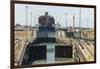 Panamax-sized container ship goiing up through Gatun Locks on Panama Canal, Panama, Central America-Tony Waltham-Framed Photographic Print