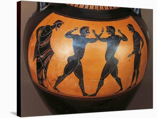 Panathenaic Amphora Depicting Boxing Scene, from Tomb of the Warrior at Vulci-null-Stretched Canvas