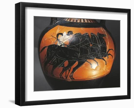 Panathenaic Amphora, Detailly in Chariot Race, Black-Figure Pottery, 525 Bc, Italy, Magna Graecia-null-Framed Giclee Print