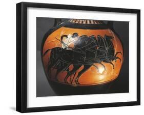 Panathenaic Amphora, Detailly in Chariot Race, Black-Figure Pottery, 525 Bc, Italy, Magna Graecia-null-Framed Giclee Print