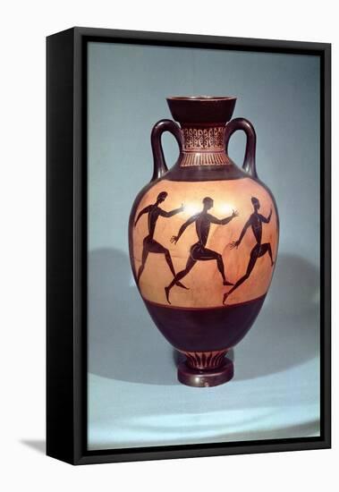 Panathenaic Black Figure Amphora Depicting a Foot Race (Pottery)-null-Framed Stretched Canvas
