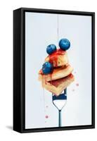 Pancakes with Blueberry and Syrup on Fork-Dina Belenko-Framed Stretched Canvas